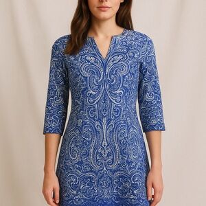 Coolibar Women's Oceanside Tunic Dress Navy Artisan Paisley Small